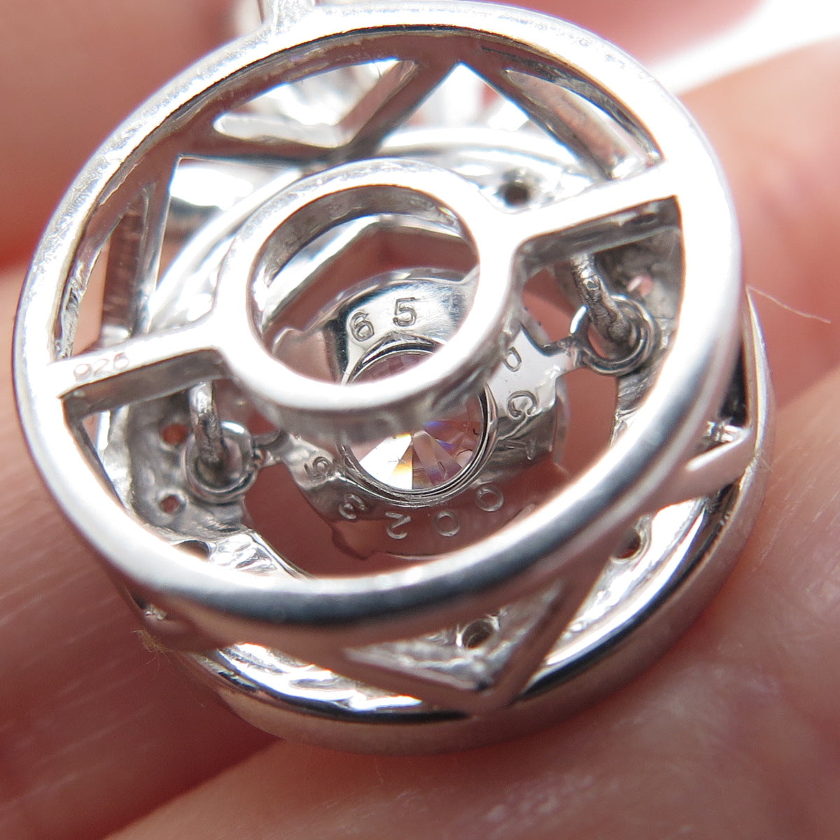 925 Sterling Silver Round-Cut C Z Rose Flower Minimalist Charm Slide Pendant