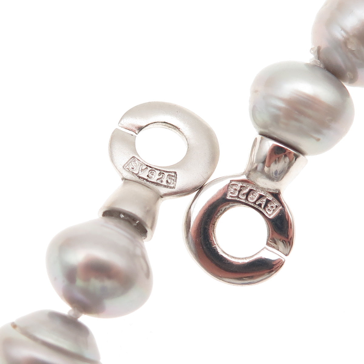 925 Sterling Silver Real Baroque Gray Pearl Beaded Necklace 18"