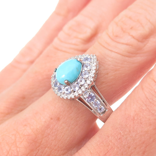Chuck Clemency 925 Sterling Silver Real Turquoise Tanzanite & Topaz Ring Size 9