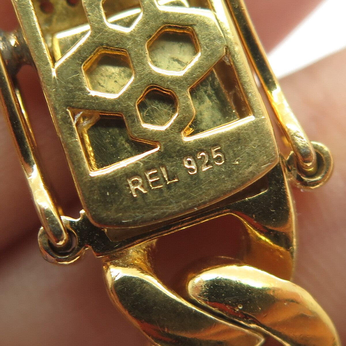 REL 925 Sterling Silver Gold Plated Round-Cut C Z Cuban Link Bracelet 8.25"