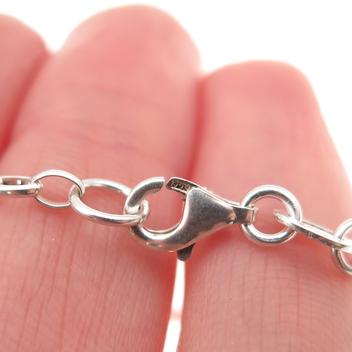 925 Sterling Silver Enamel Butterfly Dangle Charm Oval Link Bracelet 6"