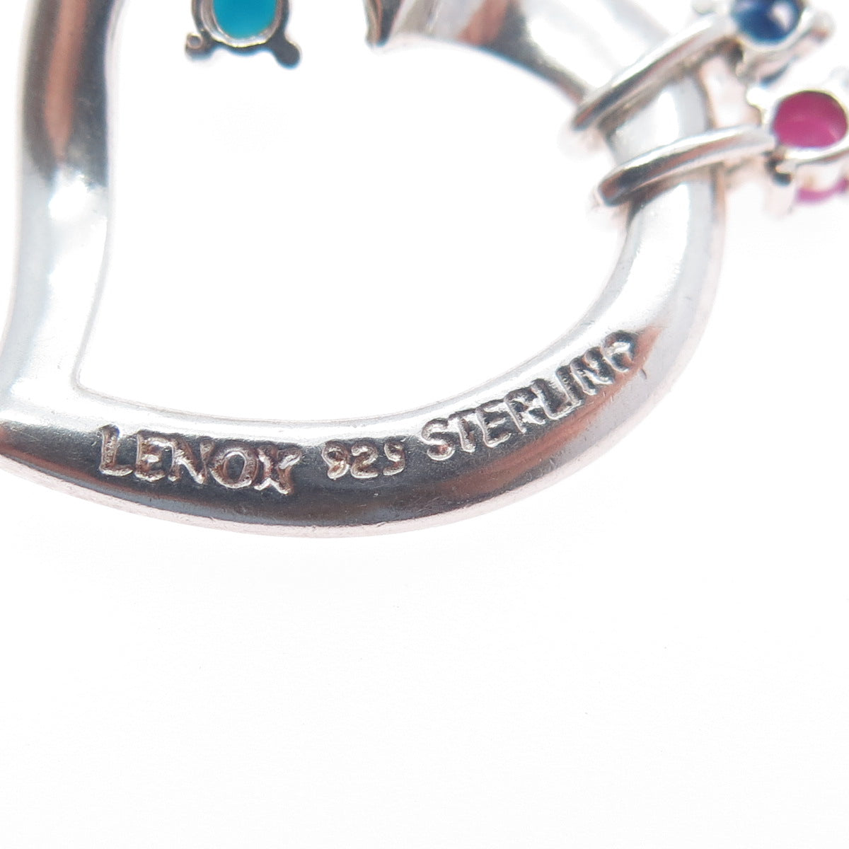 LENOX 925 Sterling Silver Vintage Real Ruby Sapphire & Turquoise Heart Pendant