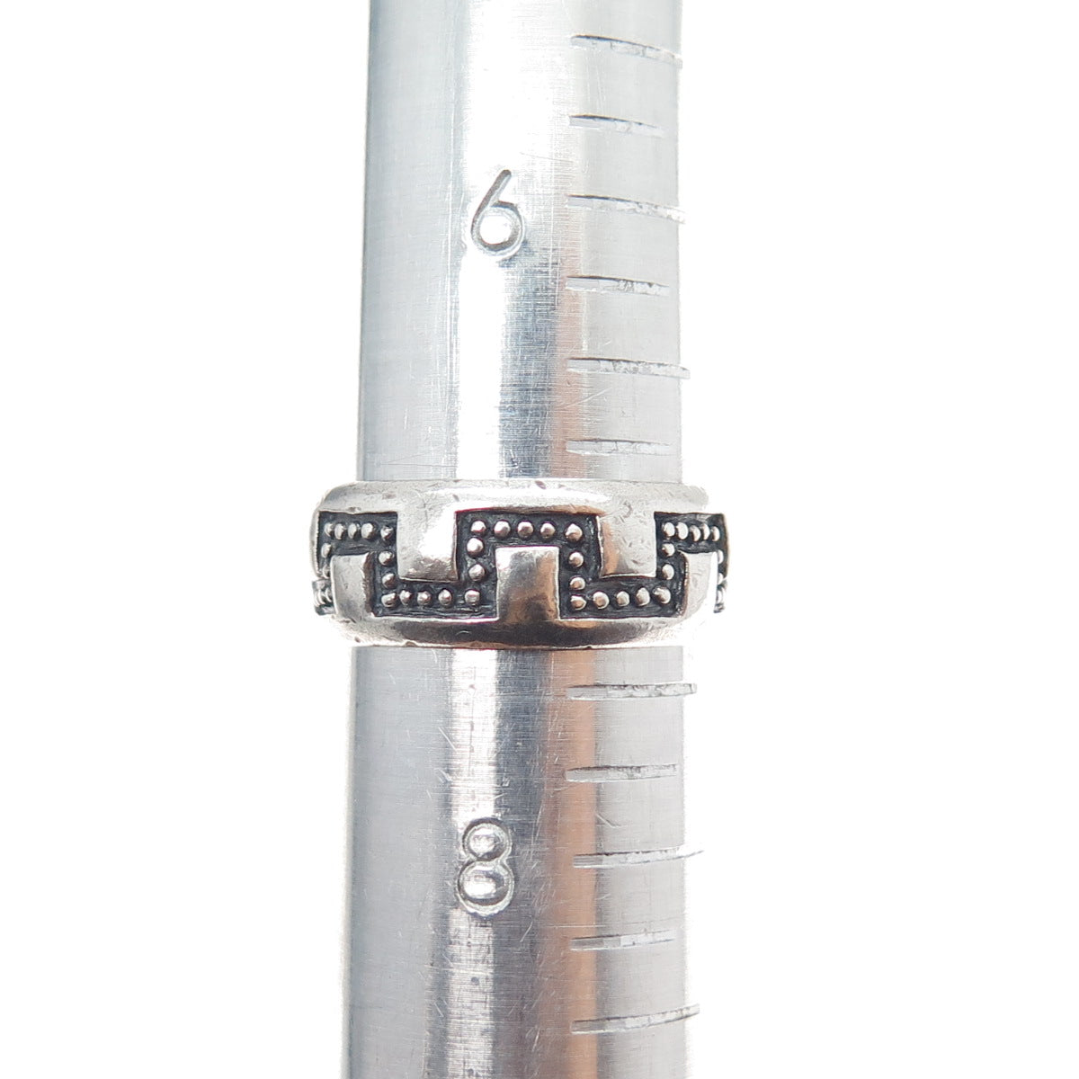 925 Sterling Silver Vintage Modernist Zig Zag Oxidized Band Ring Size 7.25