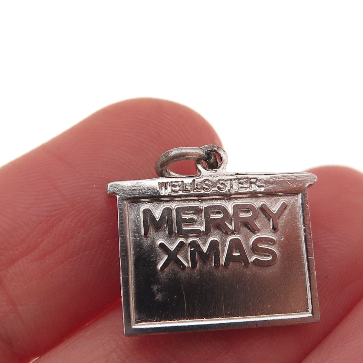 Wells 925 Sterling Silver Vintage Enamel Merry Christmas Fireplace Charm Pendant