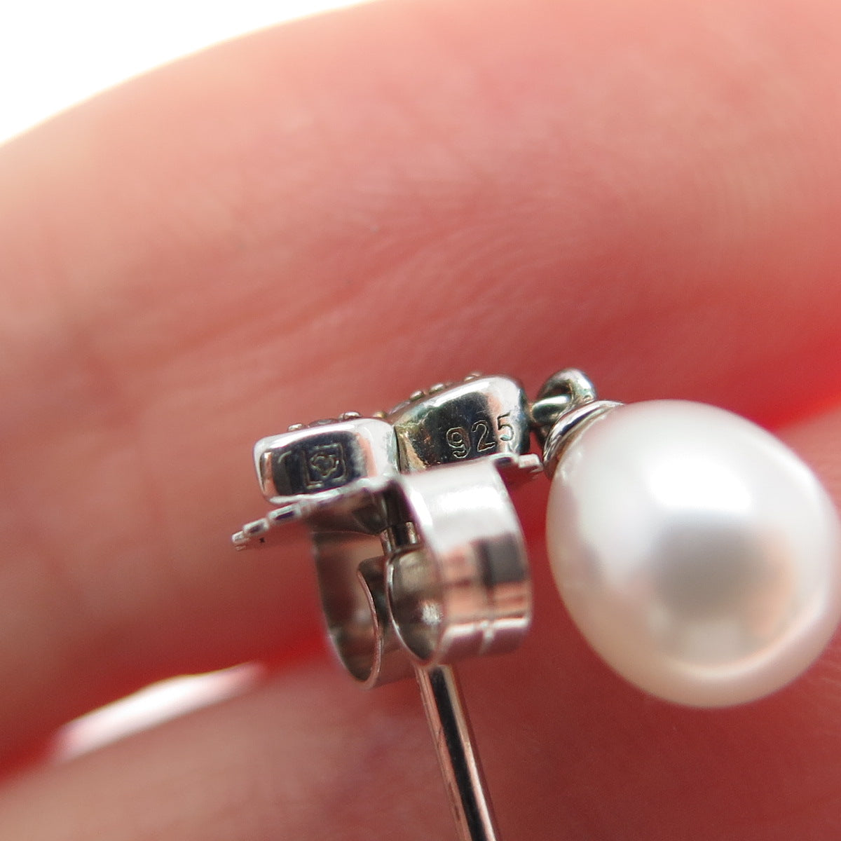 MICHELLE ALBALA Sterling Silver Real Pearl & White Topaz Floral Dangle Earrings