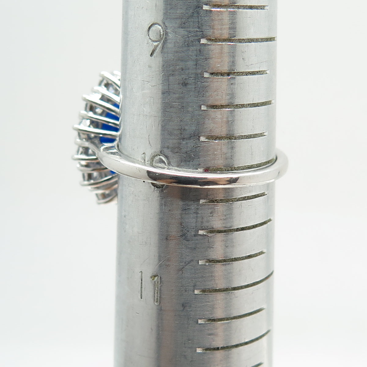 925 Sterling Silver Oval-Cut Blue & Round-Cut White C Z Ring Size 10