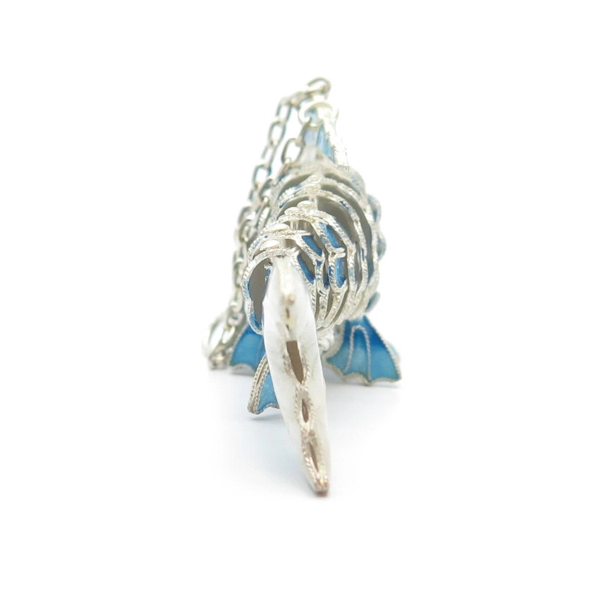 925 Sterling Silver Enamel Antique Chinese Koi Fish Chatelaine Fob / Pendant