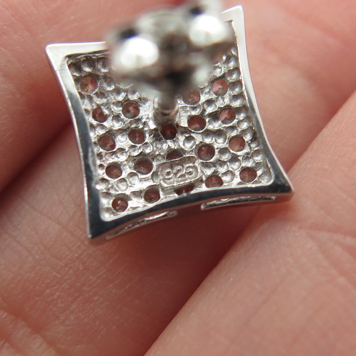 925 Sterling Silver Round-Cut C Z Princess Square Stud Earrings