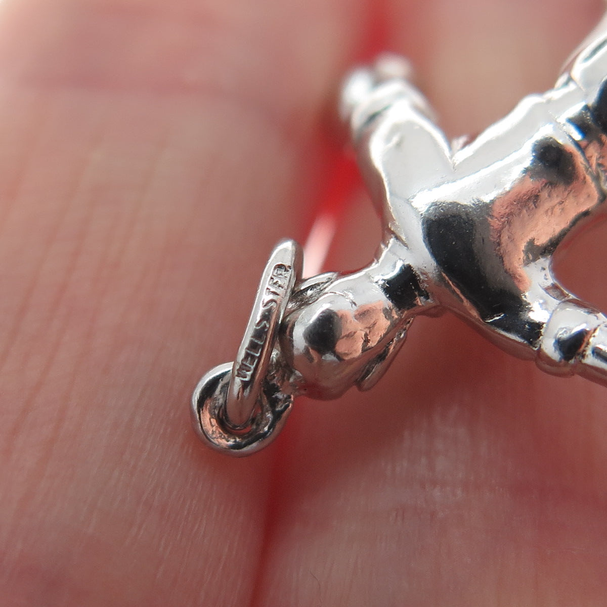 WELLS 925 Sterling Silver Vintage Bowling Man Minimalist 3D Charm Pendant