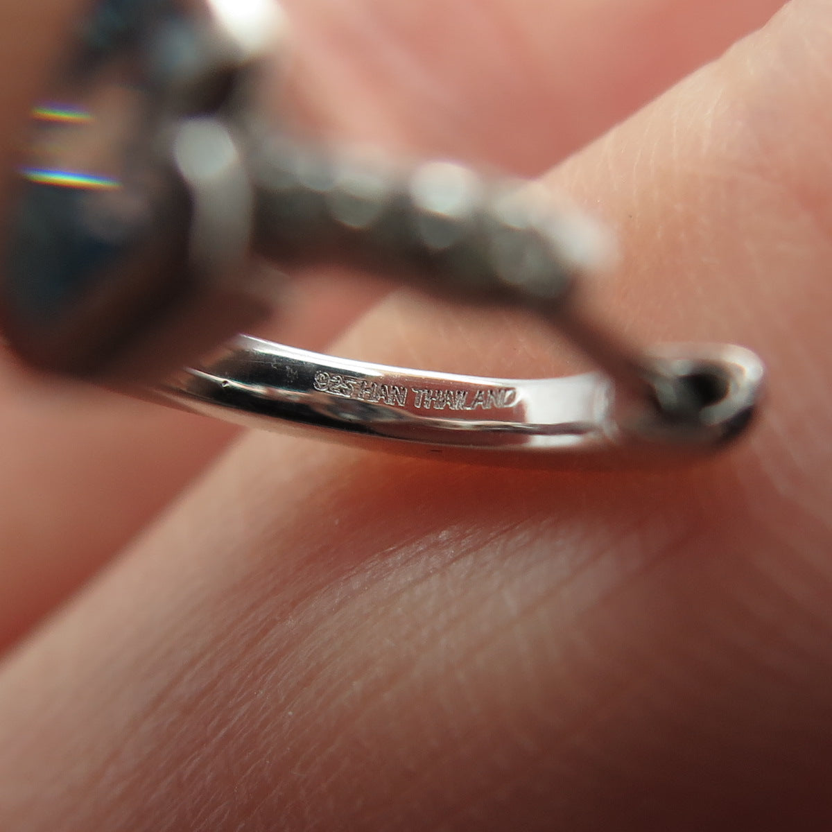 HAN 925 Sterling Silver Round & Princess Heart-Cut White Blue C Z Hoop Earrings