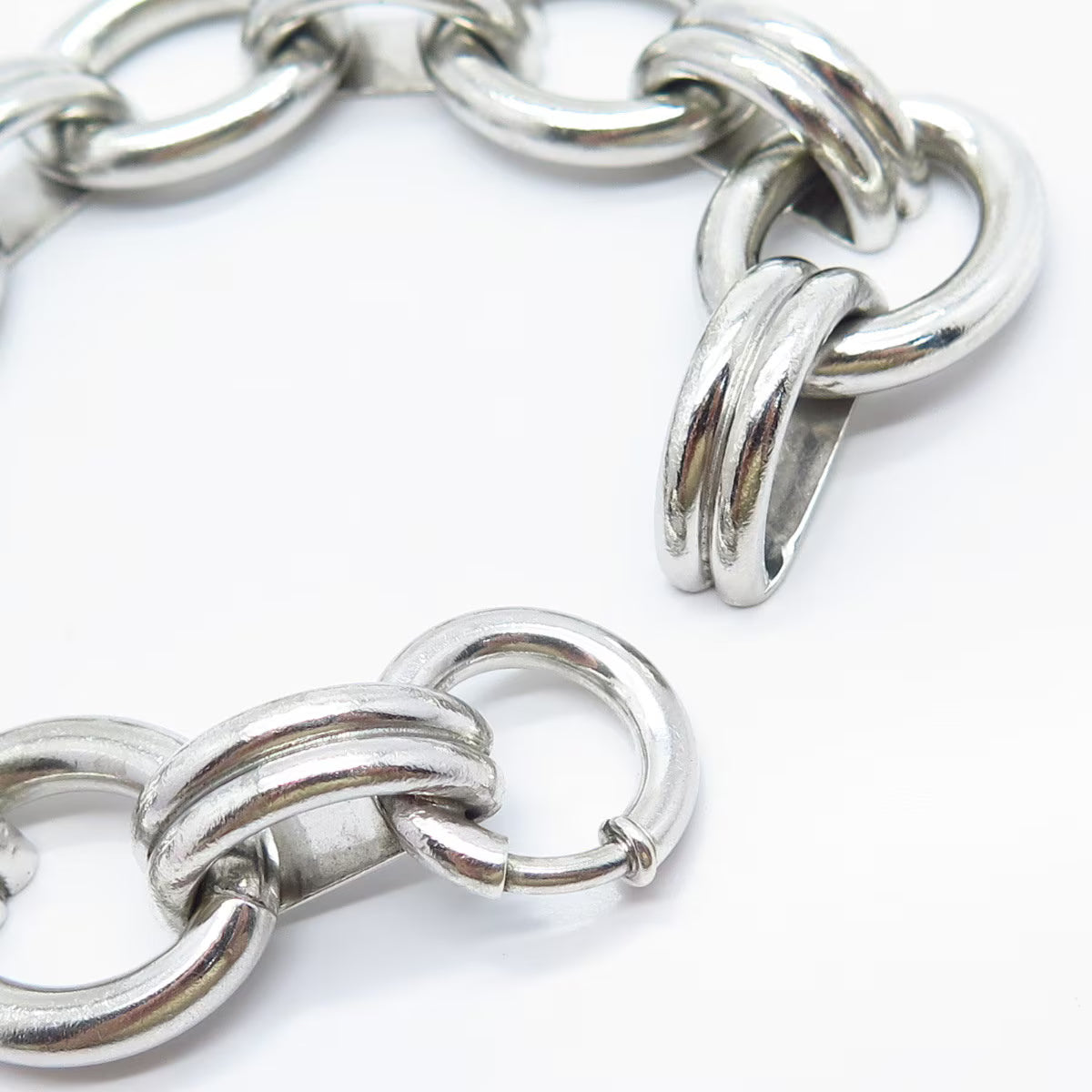 925 Sterling Silver Vintage Modernist Rolo Link Bracelet 7.25"