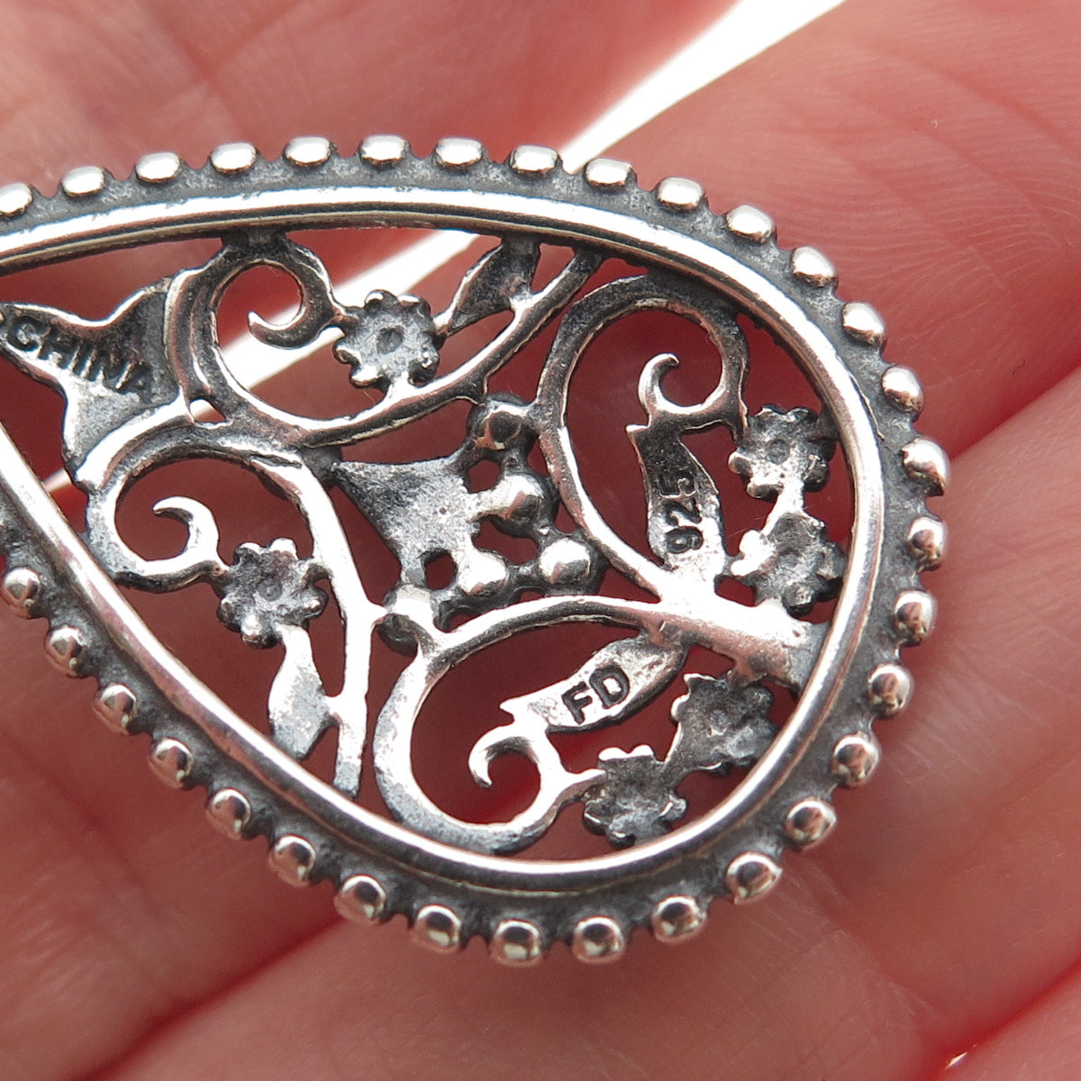 FD Felicia Design Sterling Silver Vintage Ornate Floral Oxidized Jacket Earrings