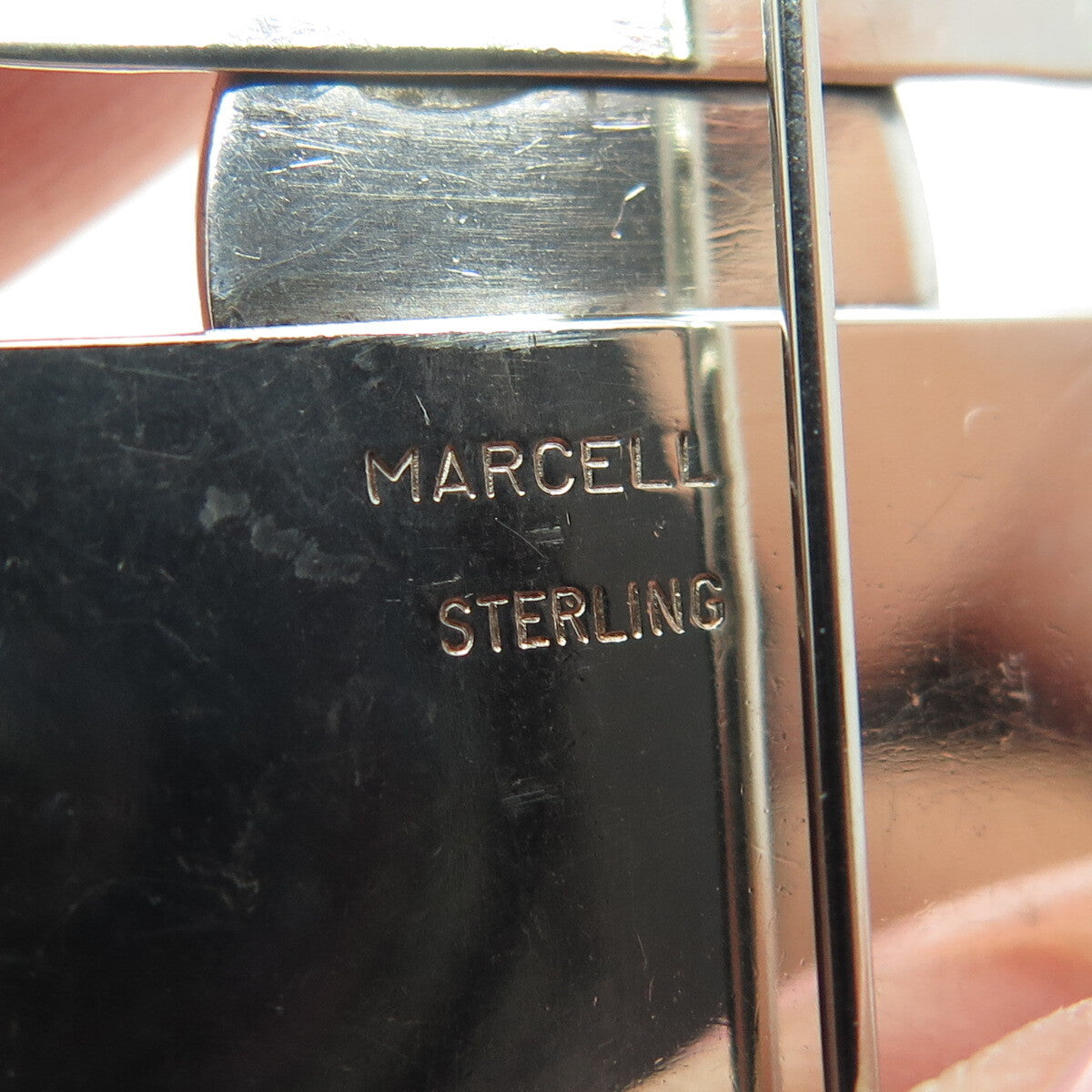 MARCELL 925 Sterling Silver Vintage Real Rose Quartz Modernist Pin Brooch
