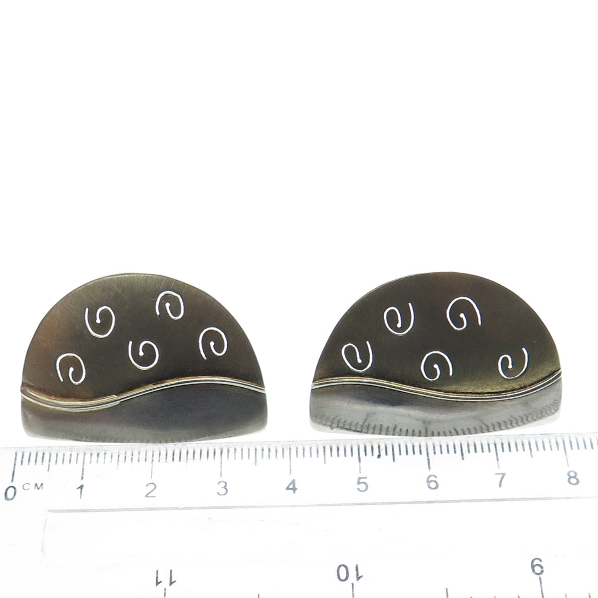 925 Sterling Silver 2-Tone Vintage Modernist Spiral Earrings