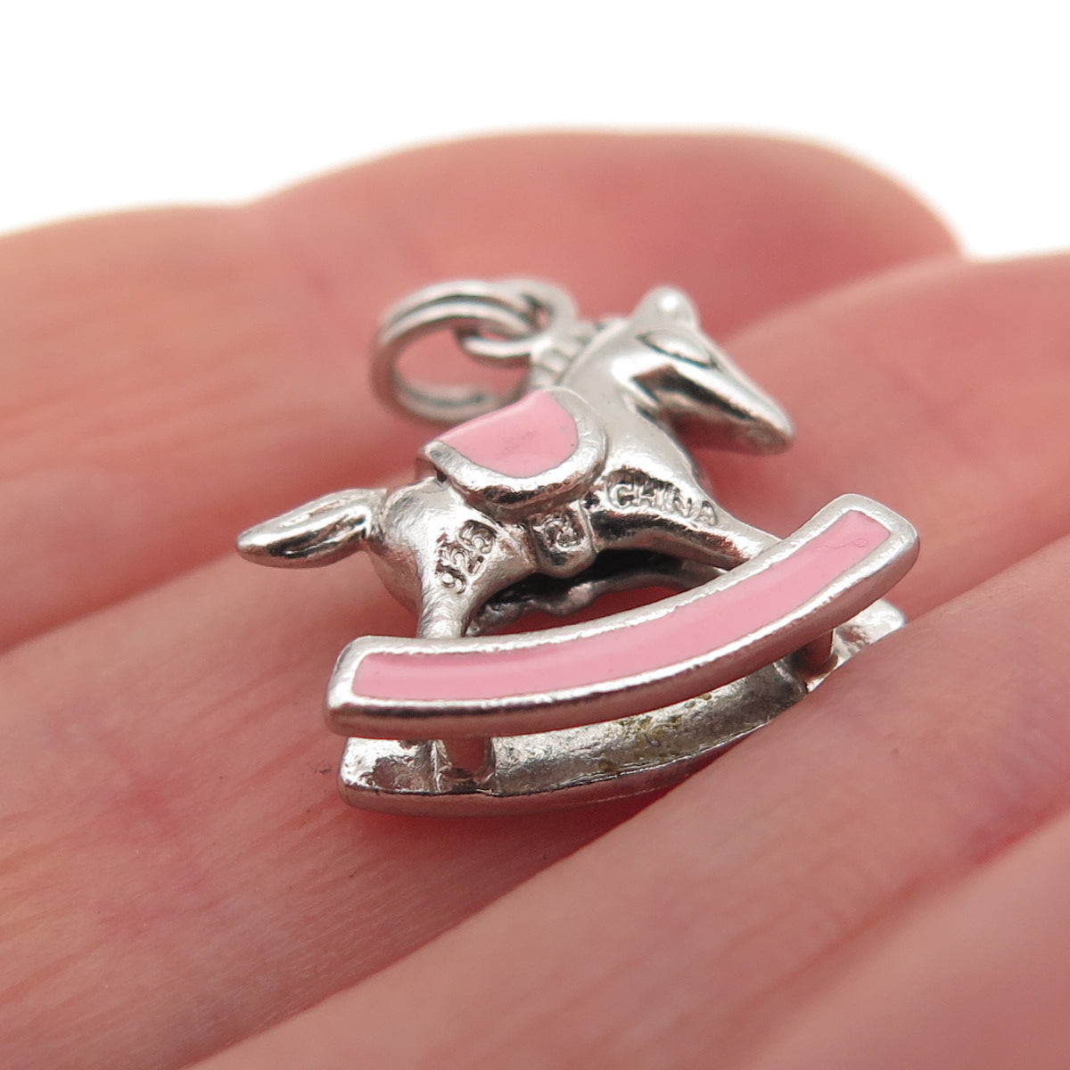 Ross Simons 925 Sterling Silver Pink Enamel Rocking Horse 3D Charm Pendant