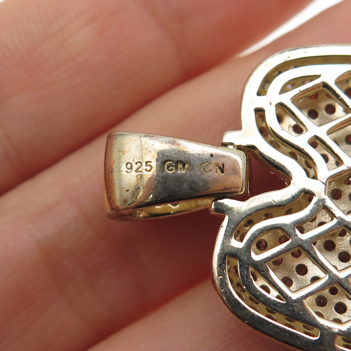 925 Sterling Silver Gold Plated Round-Cut C Z Letter M Initial Pendant