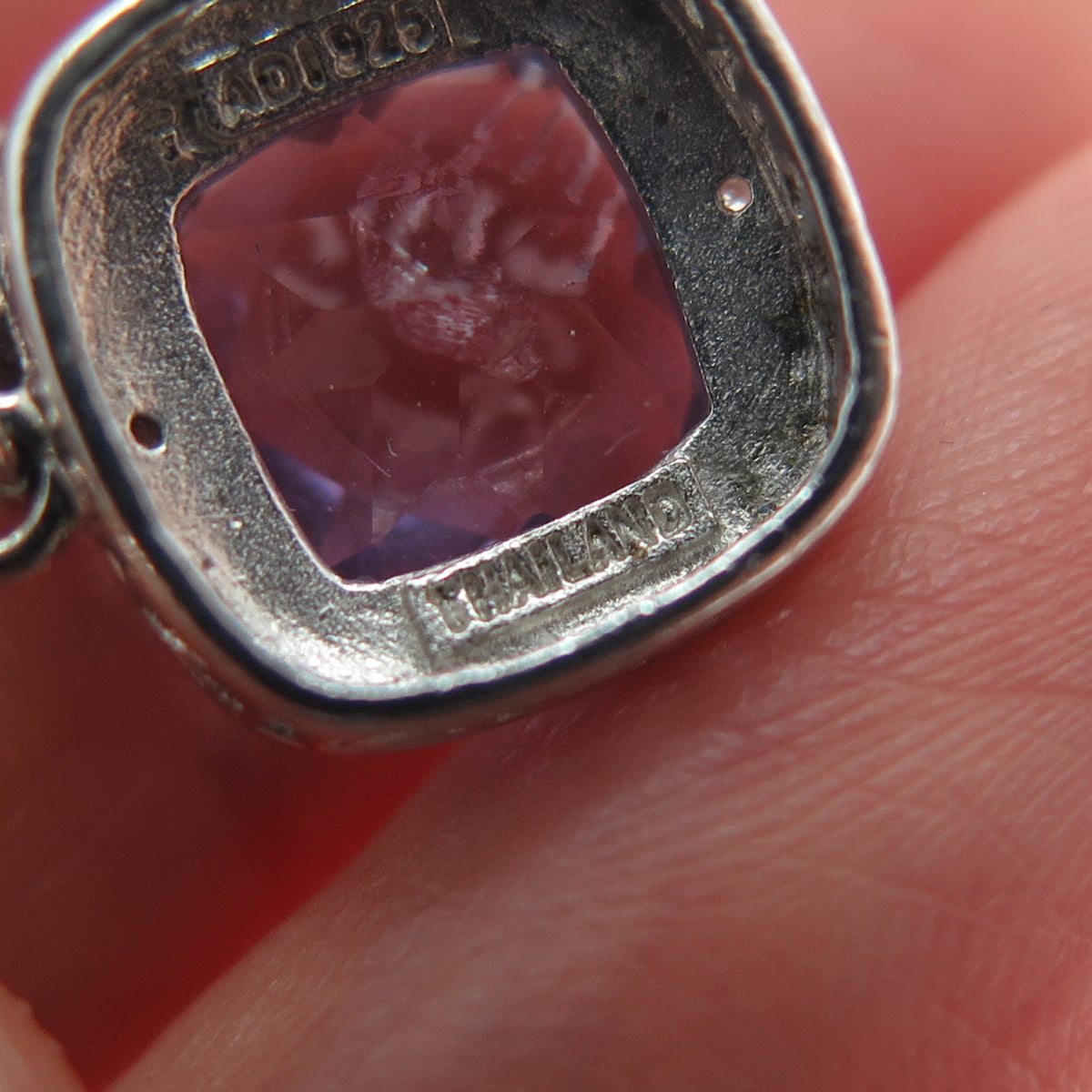 925 Sterling Silver Real Diamond Accent & Amethyst Dangle Earrings