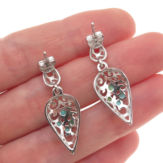 925 Sterling Silver Real Turquoise Swirl Teardrop Dangle Earrings