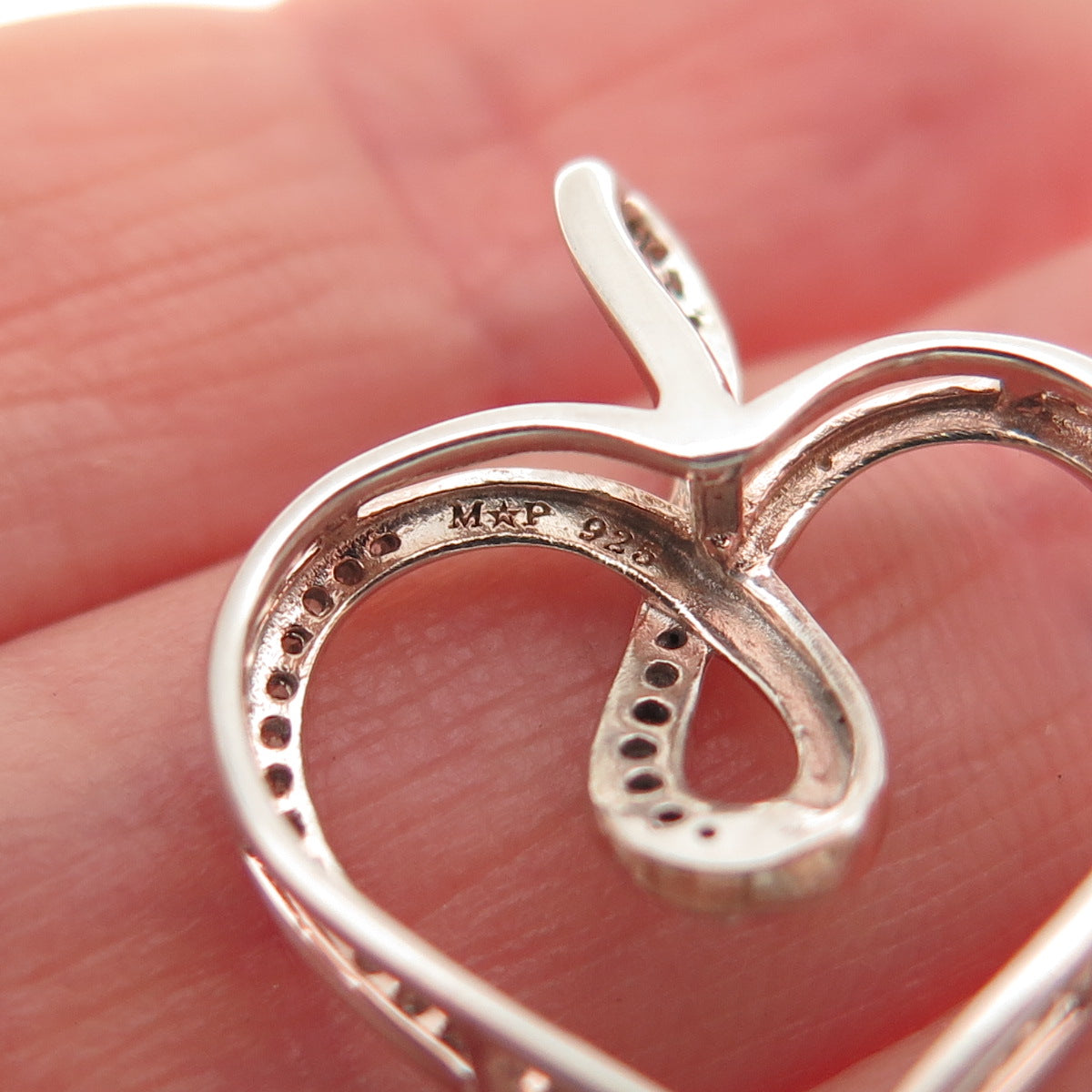 925 Sterling Silver Rose Gold Plated Real Round-Cut Diamond Heart Charm Pendant