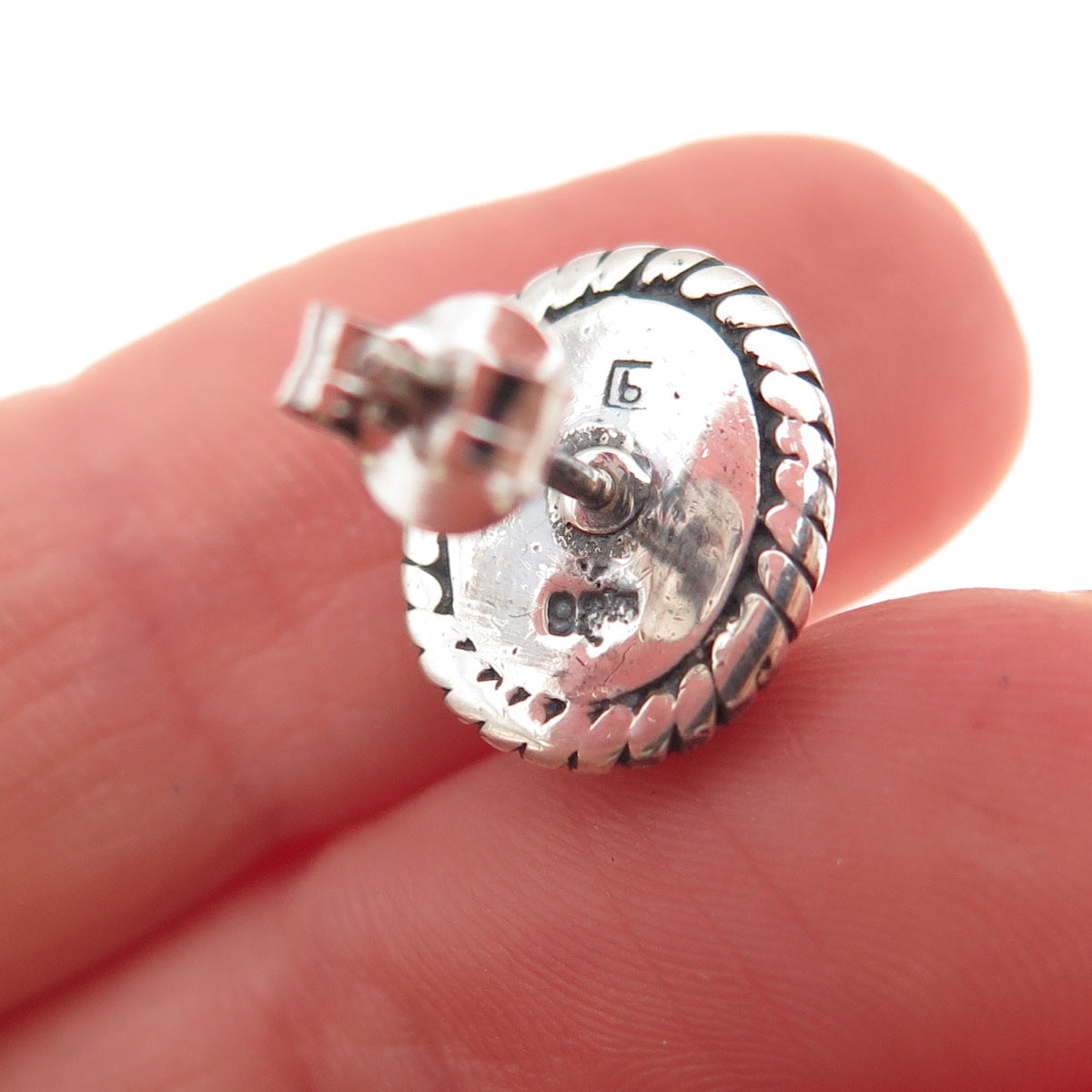 Boma 925 Sterling Silver Vintage Real Abalone Shell Oxidized Stud Earrings