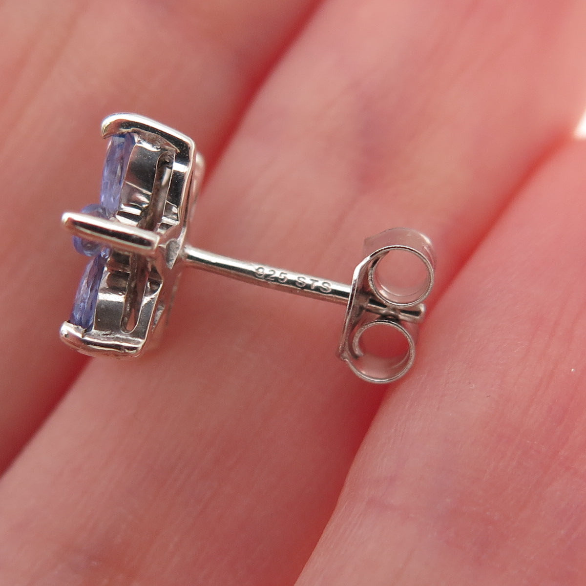 Chuck Clemency 925 Sterling Silver Real Marquise-Cut Tanzanite Stud Earrings