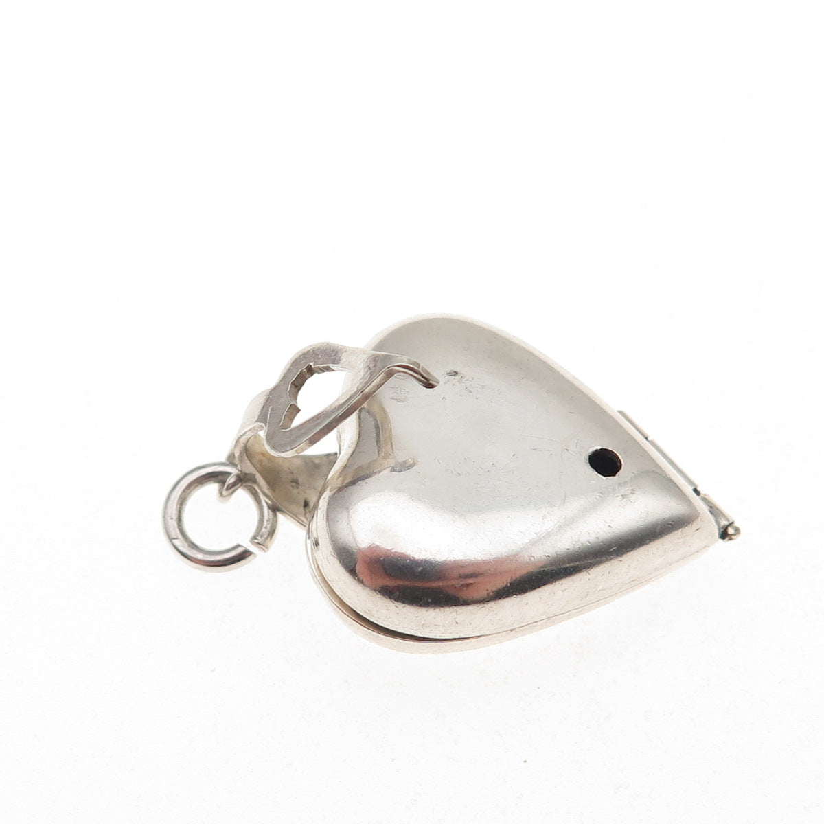 925 Sterling Silver Antique Art Deco Chatelaine Heart Locket Charm Pendant