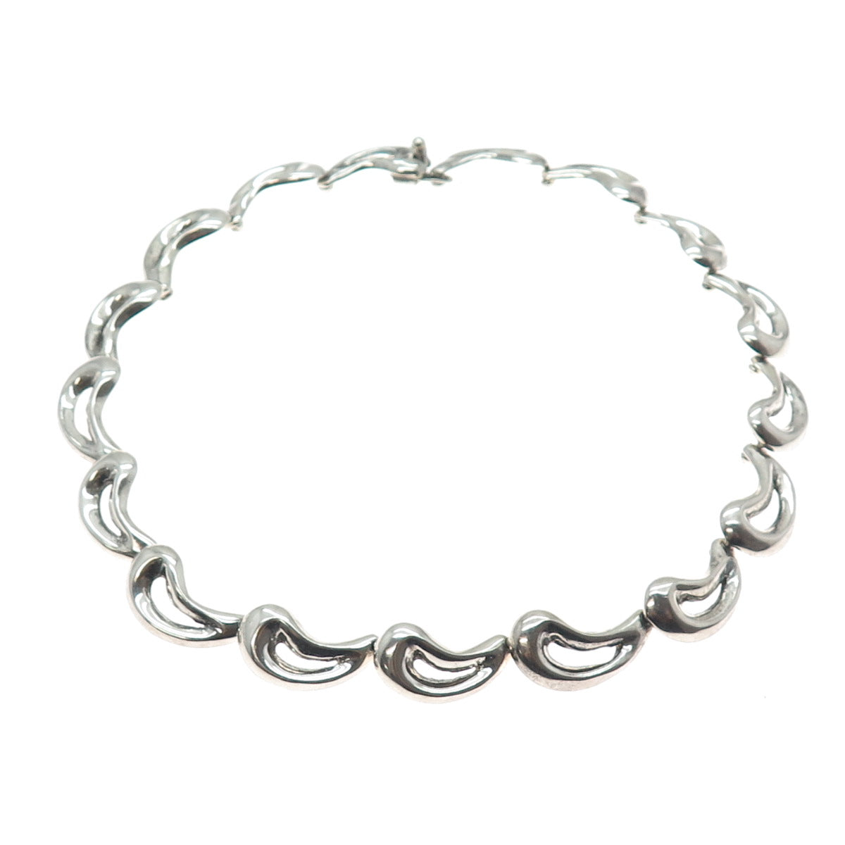 925 Sterling Silver Vintage Mexico Modernist Teardrop Chain Necklace 16"