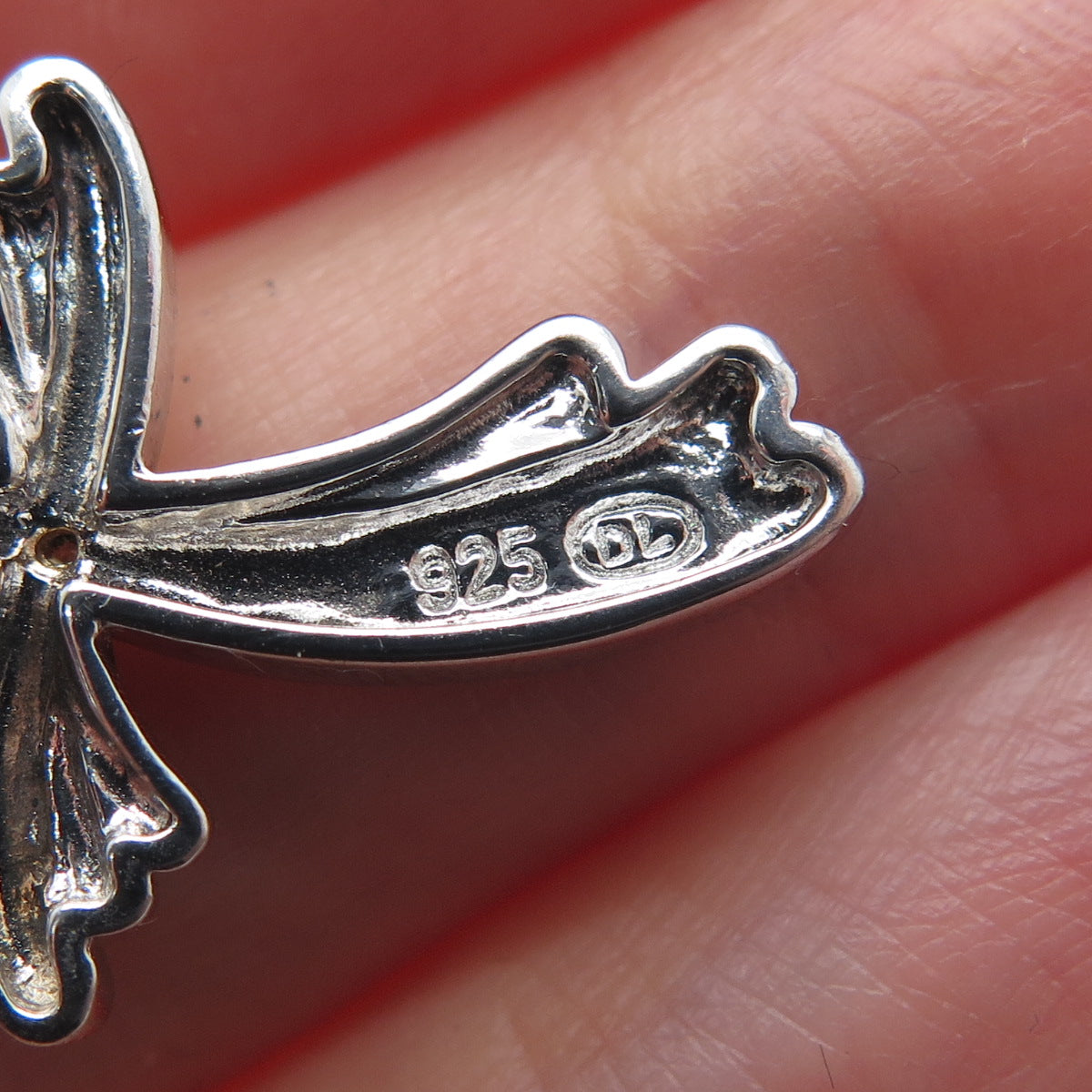 925 Sterling Silver Real Diamond Accent Wavy Cross Charm Pendant