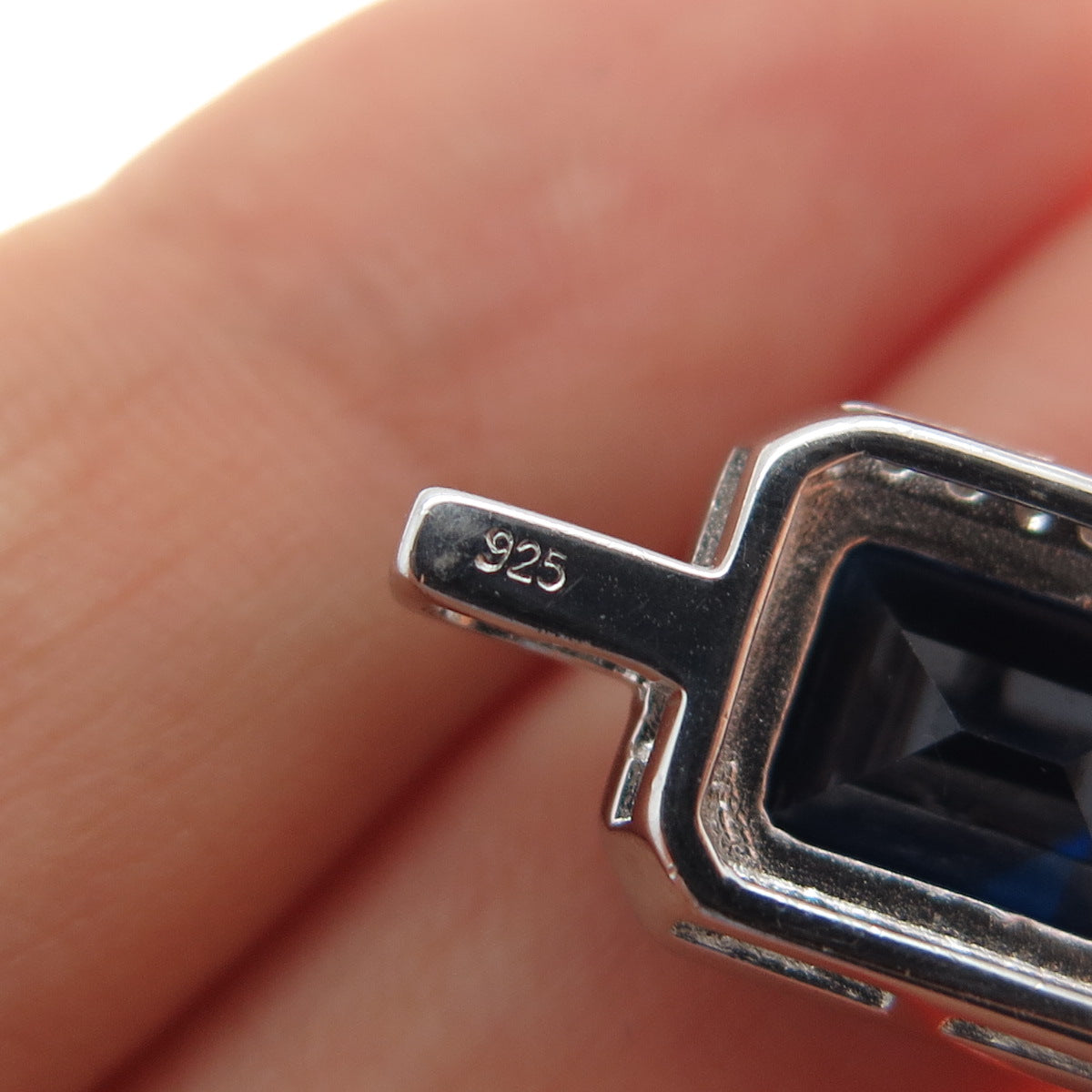 925 Sterling Silver Blue & White C Z Minimalist Charm Pendant