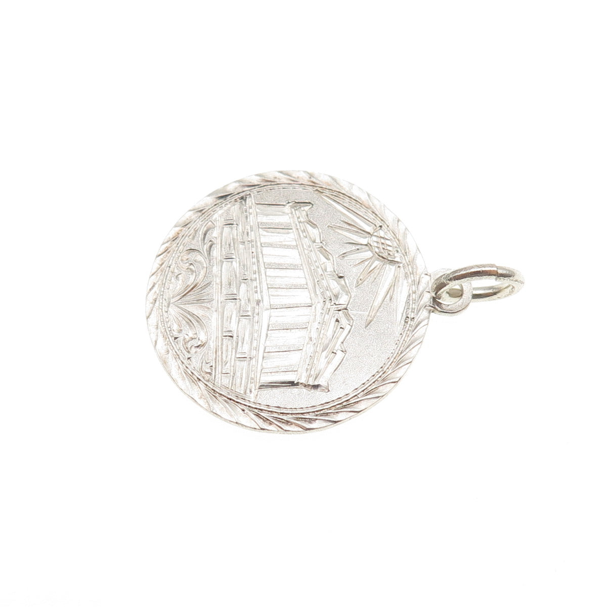 925 Sterling Silver Antique Art Deco Engraved Parthenon Token Charm Pendant