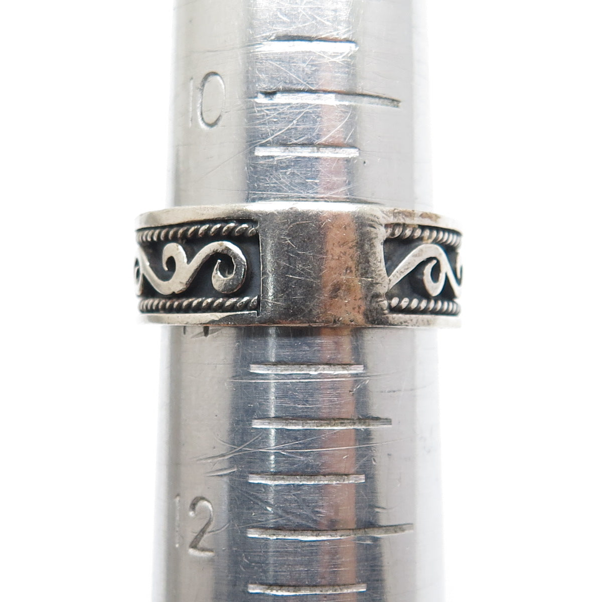 925 Sterling Silver Vintage Swirl Oxidized Band Ring Size 11