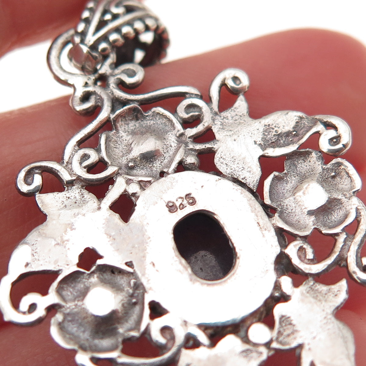 925 Sterling Silver Vintage Real Tanzanite Floral Oxidized Charm Pendant