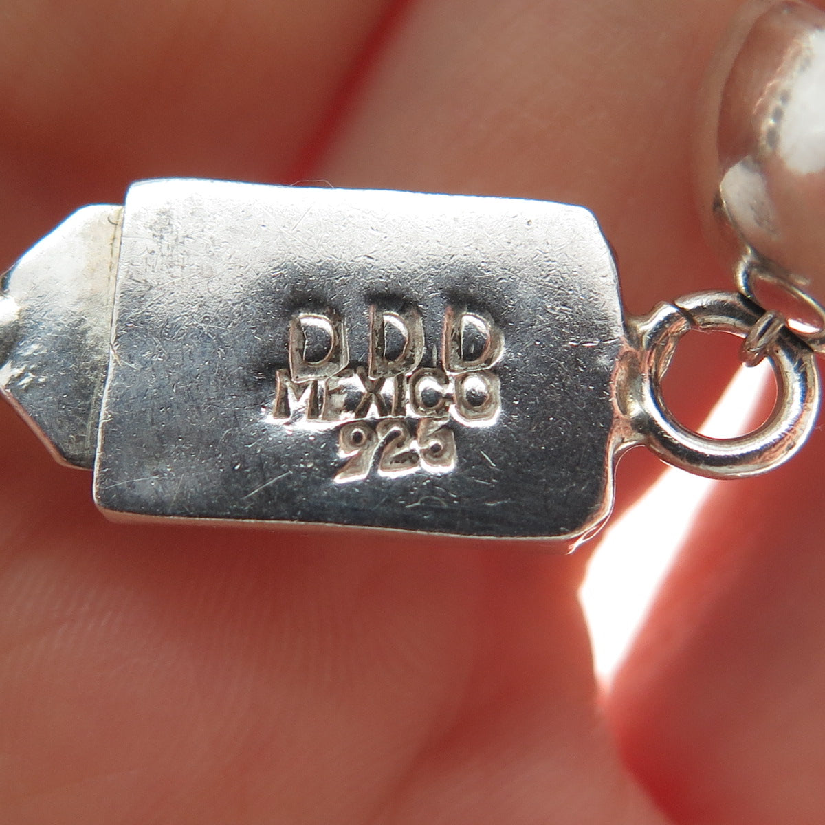 DOMINIQUE DINOUART 925 Sterling Silver Vintage Mexico Beaded Link Bracelet 6.75"