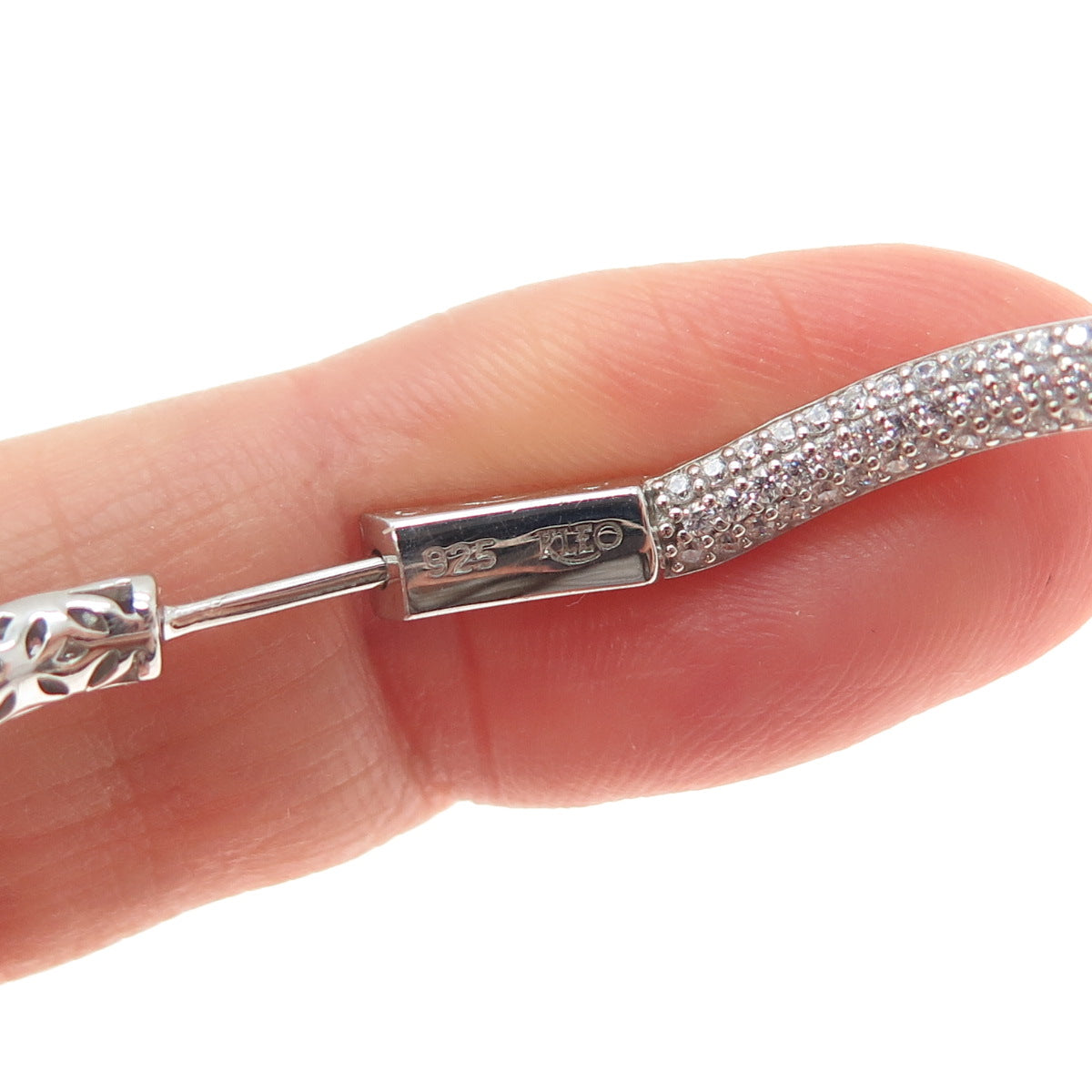 KLEO 925 Sterling Silver Round-Cut C Z In & Out Wavy Large Hoop Earrings