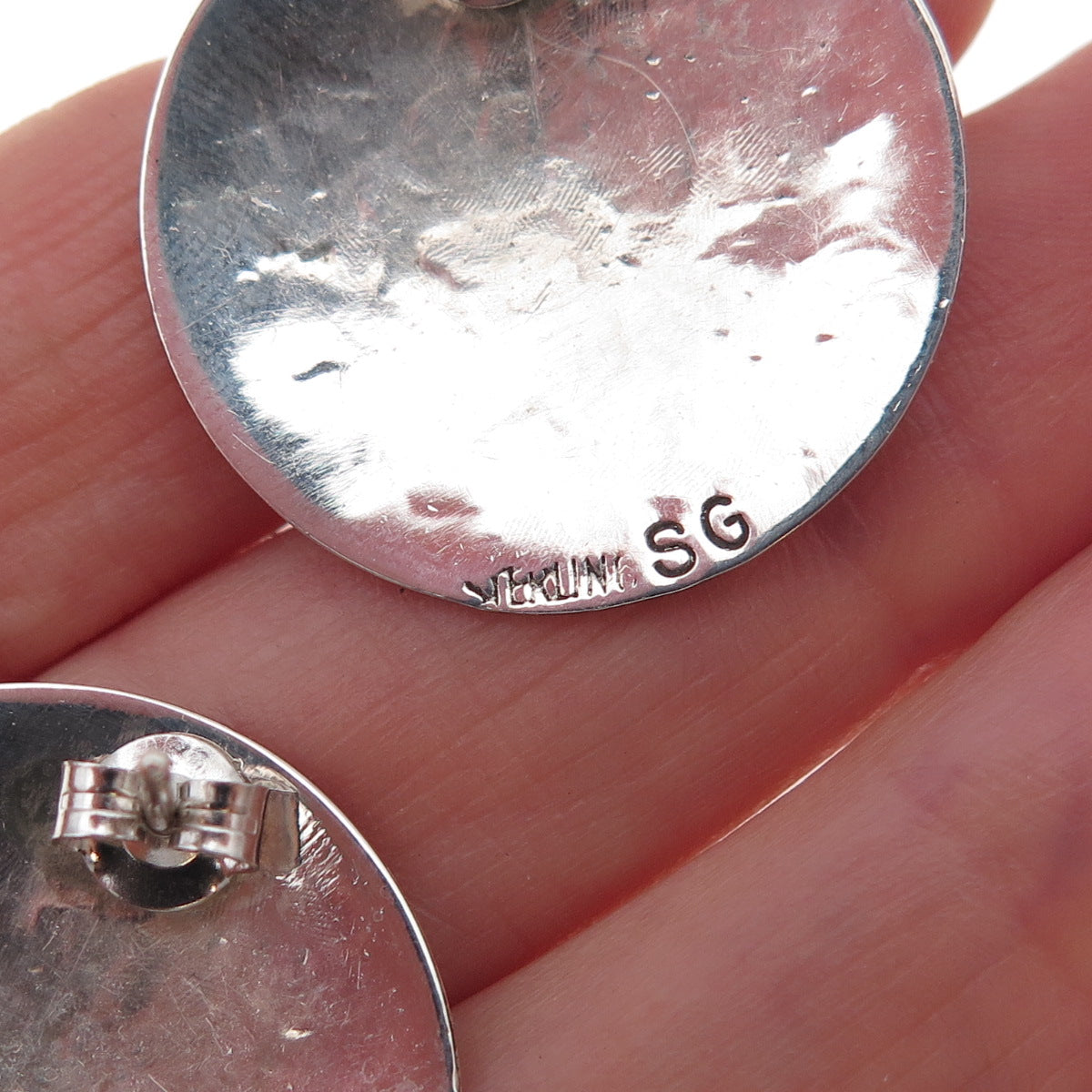 Steeve Grant Navajo Old Pawn 925 Sterling Silver Vintage Native Symbol Earrings