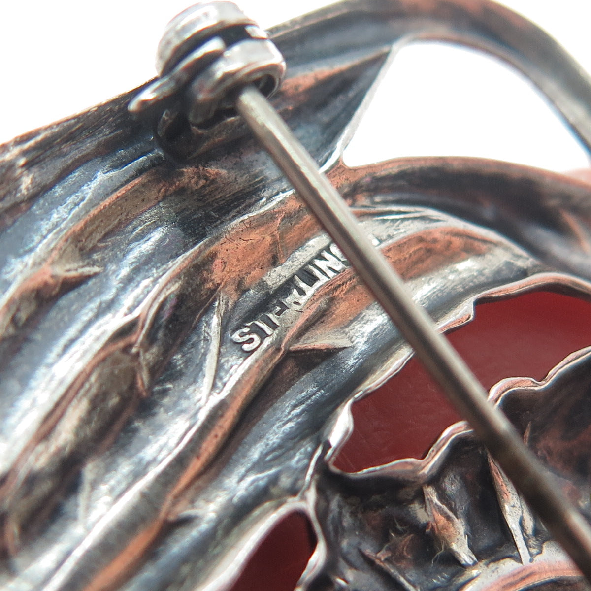 DANECRAFT 925 Sterling Silver Antique Art Deco Flower Repousse Oxidized Brooch