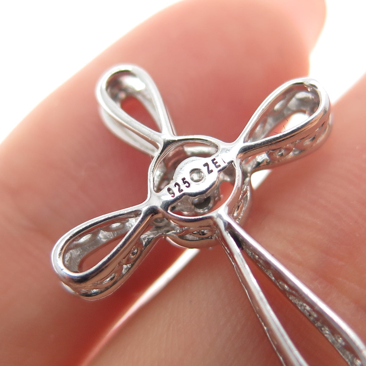 925 Sterling Silver Real Round-Cut Diamond Cross Slide Charm Pendant