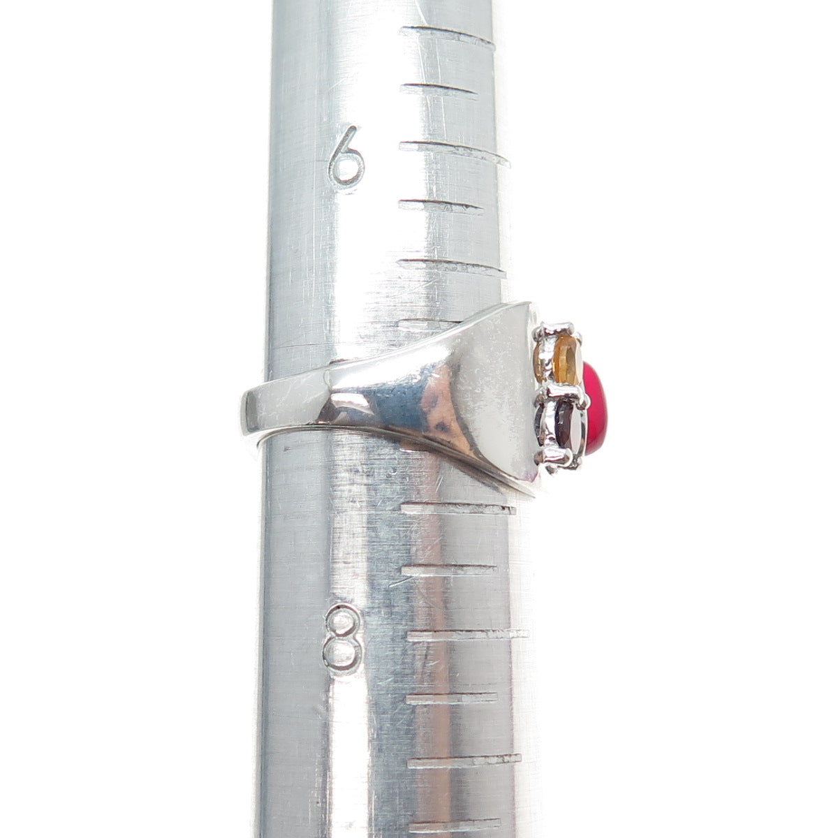 925 Sterling Silver Real Multi-Color Opal Red Garnet & Citrine Ring Size 7.25