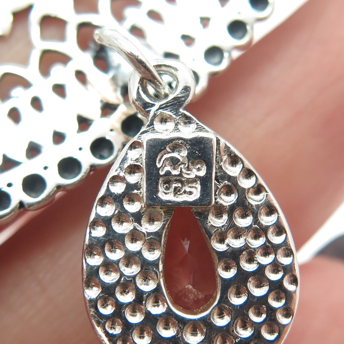 ARYA 925 Sterling Silver Vintage Pear-Cut C Z Floral Bell Modernist Pendant