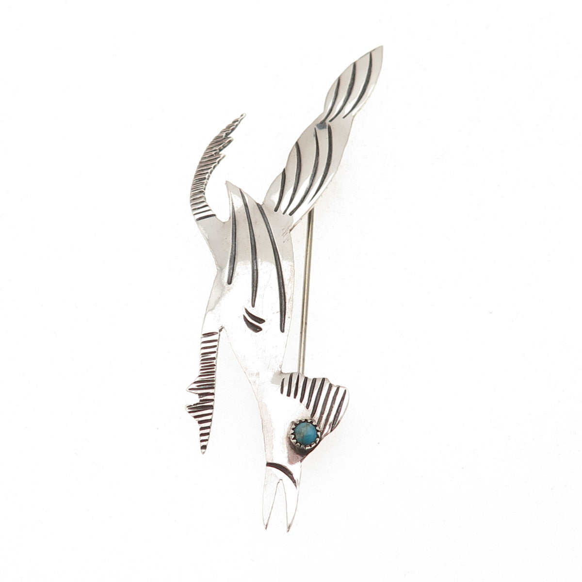 Old Pawn Sterling Silver Vintage Southwestern Turquoise Roadrunner Pin Brooch