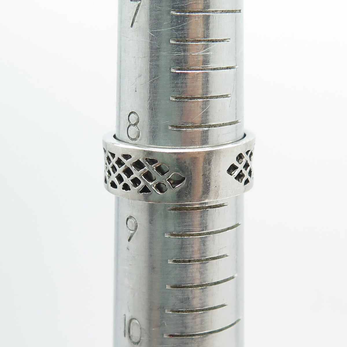 925 Sterling Silver Vintage Grid / Cage Band Ring Size 8.75