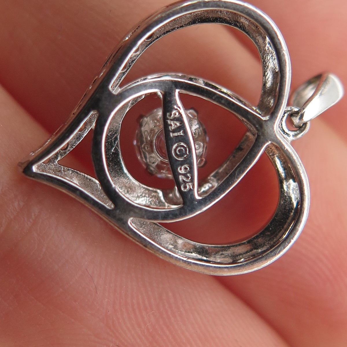 SAI 925 Sterling Silver Round-Cut C Z Heart Mini Charm Pendant
