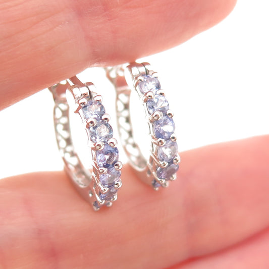 Chuck Clemency 925 Sterling Silver Real Round-Cut Tanzanite Hoop Earrings