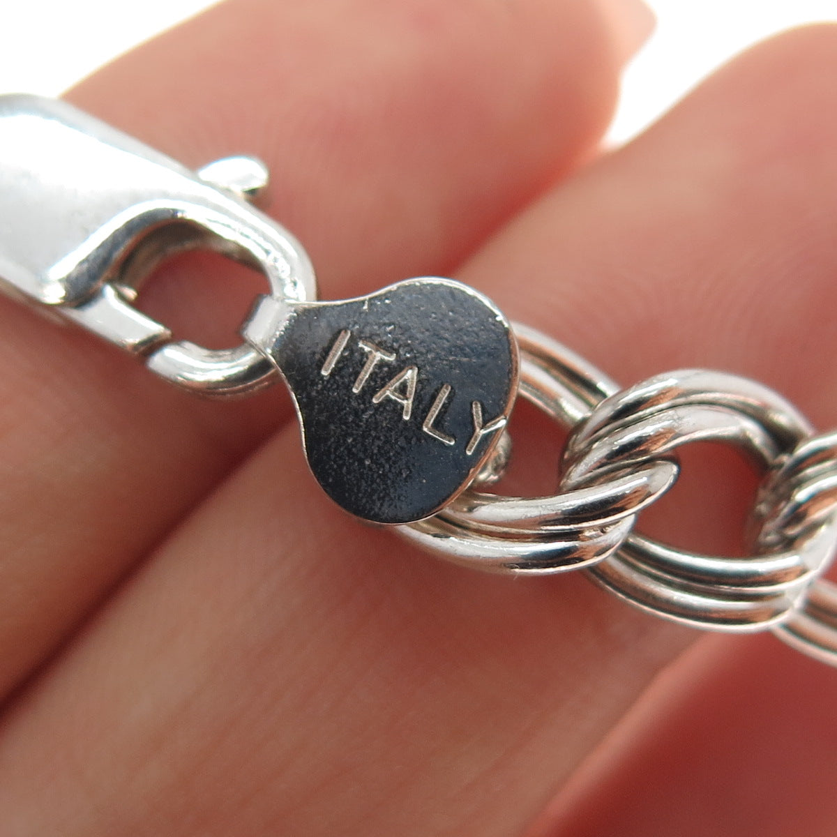 925 Sterling Silver Vintage Italy Double Curb Link Bracelet 7"
