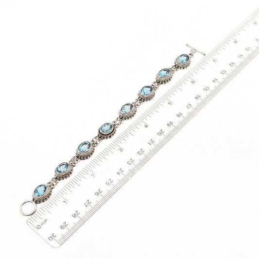 Suarti Bali 925 Sterling Silver Vintage Real Blue Topaz Beaded Bracelet 6.5"