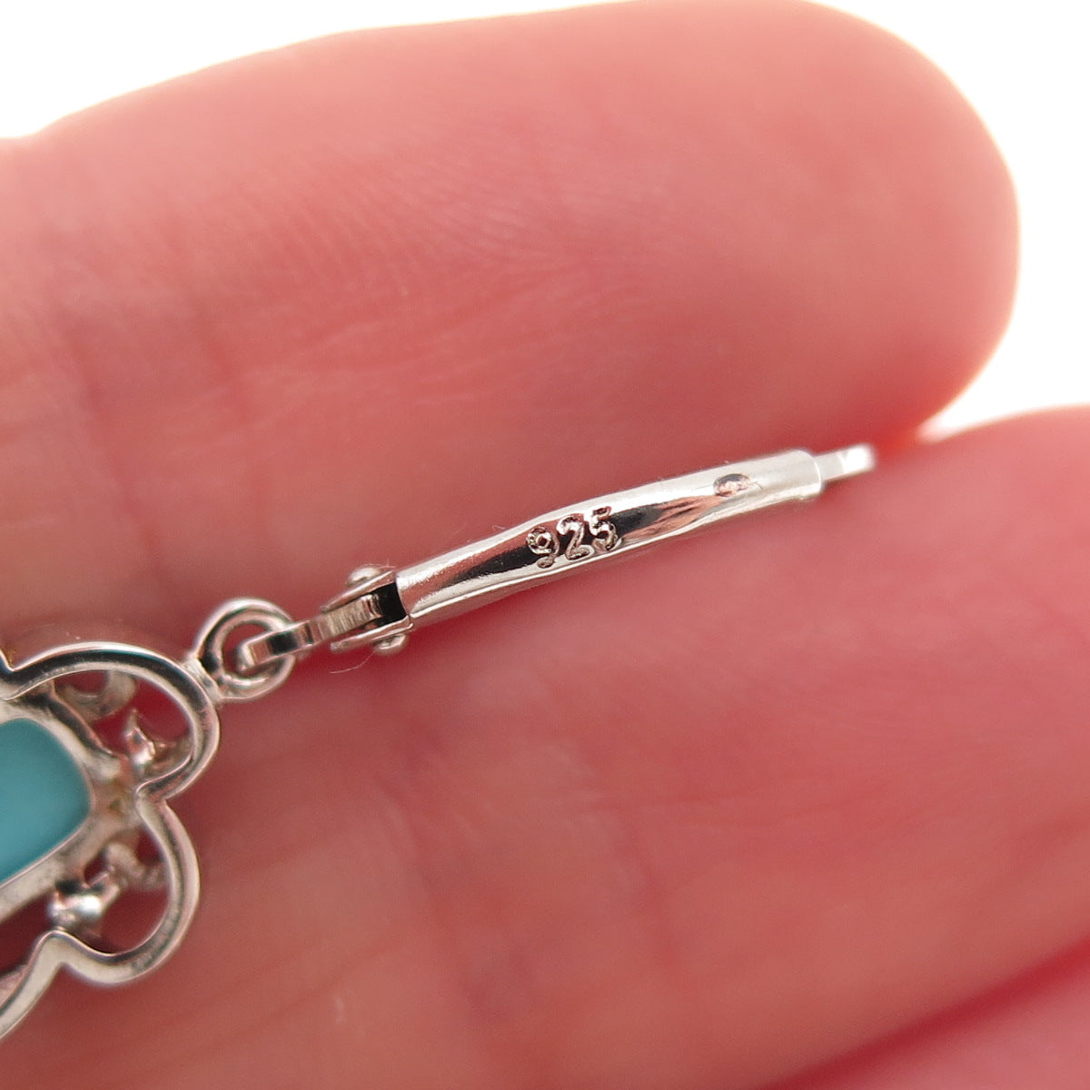 925 Sterling Silver Real Sleeping Beauty Turquoise Floral Dangle Earrings