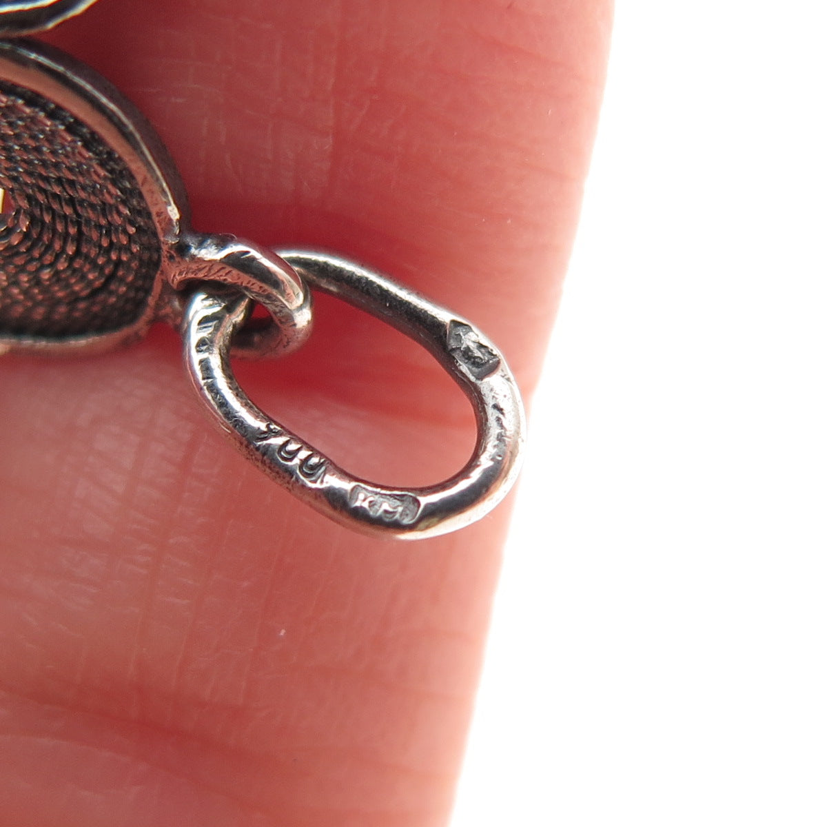 900 Silver Vintage European Cannetille Filigree Floral Oxidized Charm Pendant
