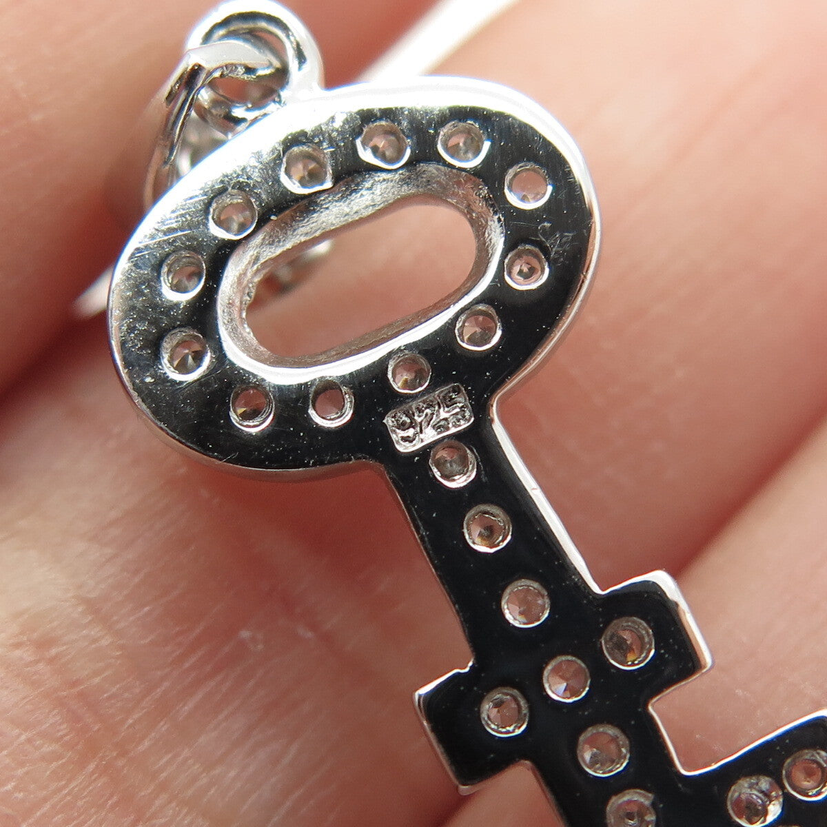 925 Sterling Silver Round-Cut C Z Key Rolo Chain Necklace 16"