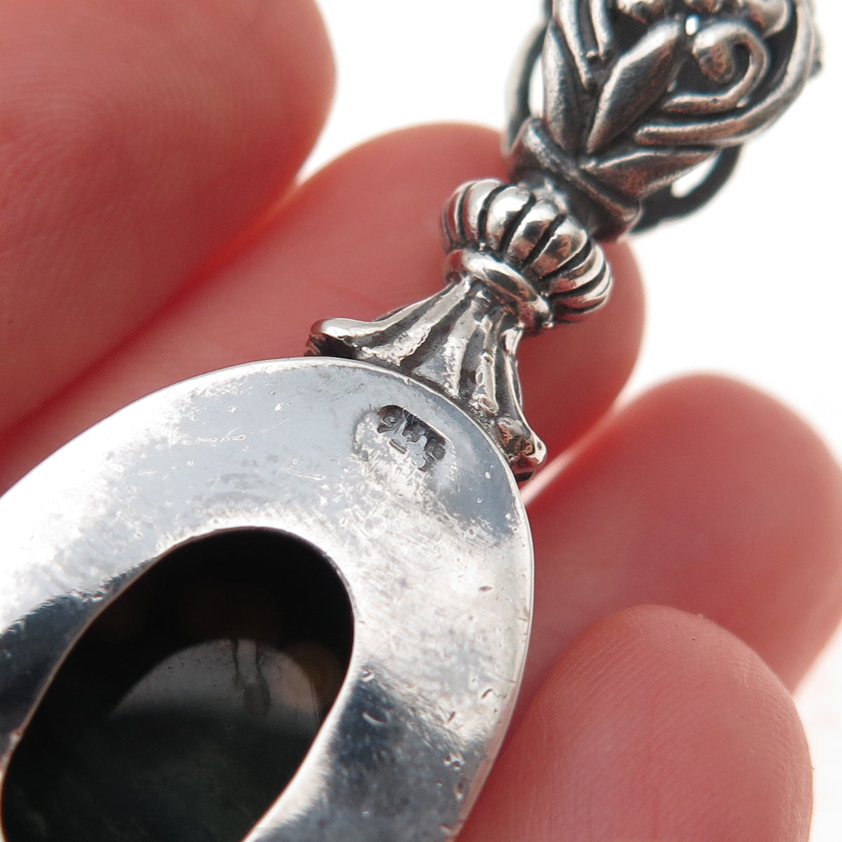 925 Sterling Silver Vintage Real Ocean Jasper Oxidized Slide Pendant