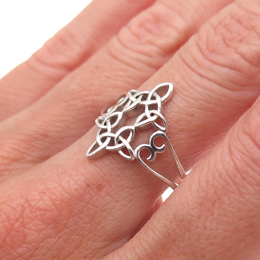925 Sterling Silver Vintage Celtic Knot & Heart Ring Size 9.75
